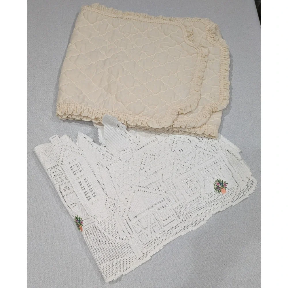 Table Runner Set Home OS Cream White Excellent Quilted Lace Village